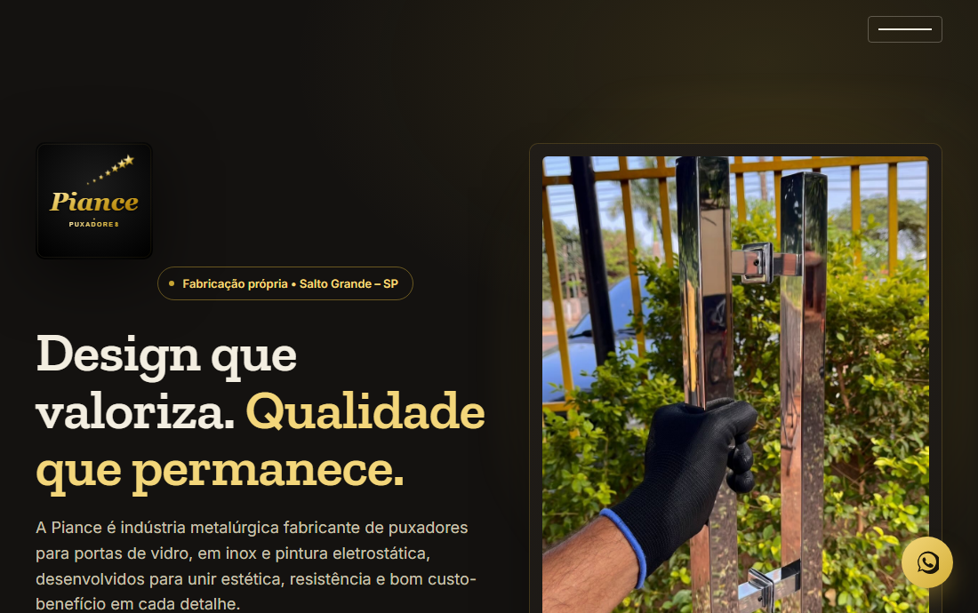 Página inicial do site da Piance