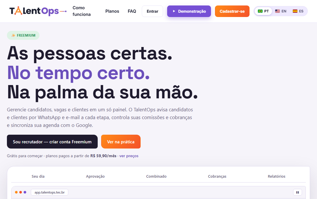 Página inicial do site do TalentOps